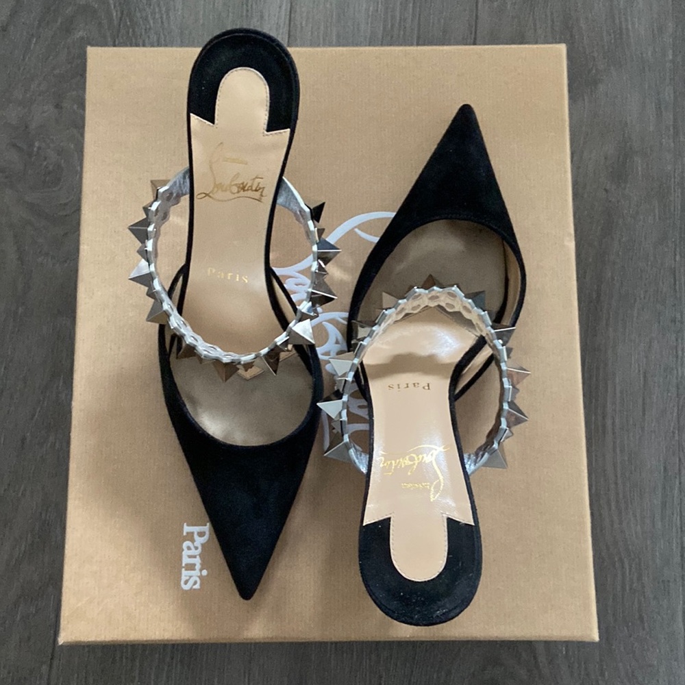 Christian’s Loubitan black suede mules size 37